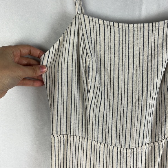 Urban Outfitters Blue Cream Stripe Linen Blend Sleeveless Jumpsuit - Picture 5 of 15